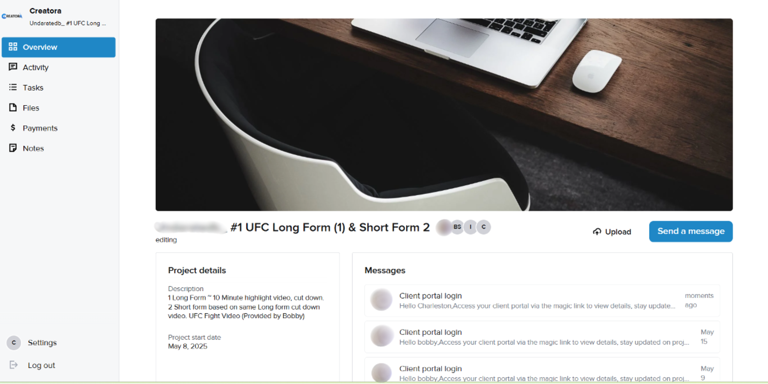 Creatora product interface